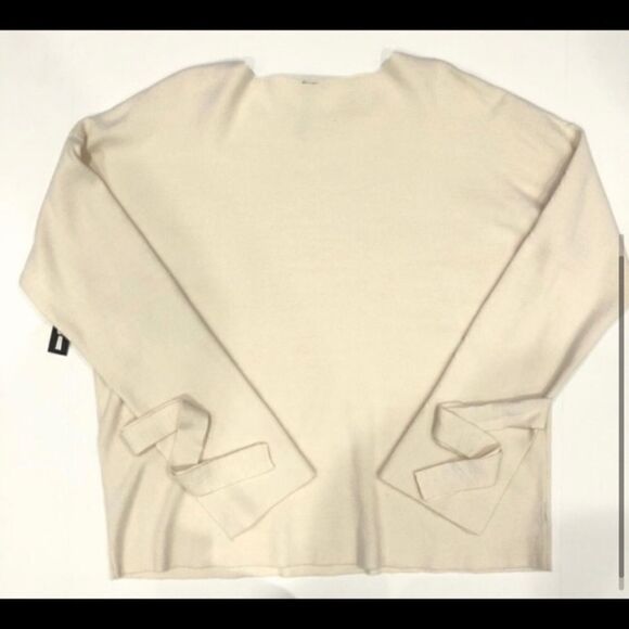 CREW NECK SOFT OPEN TIE SLEEVE CREAM SWEATER L - Picture 5 of 6
